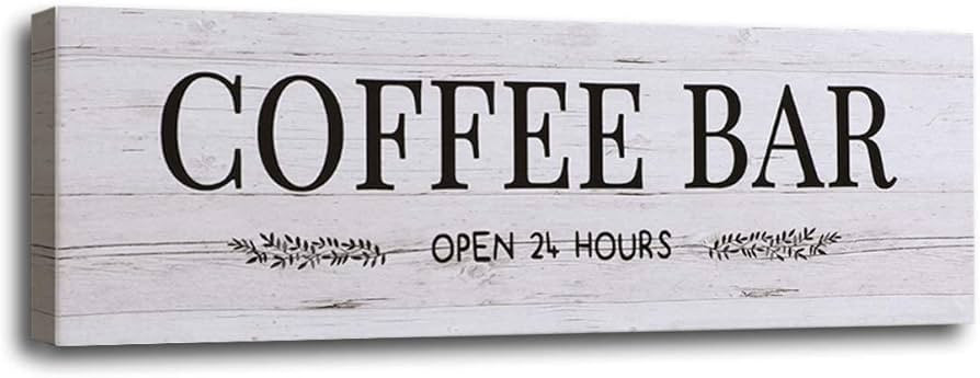 Coffee Bar Signs Docer with Grey Wood Grain, Canvas Coffee Wall Art Rustic Home Decor Coffee Bar ... | Amazon (US)