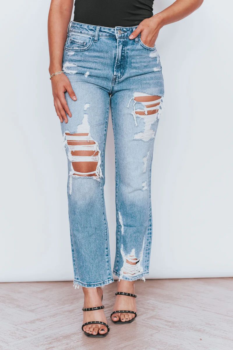 Ready For a Concert High Waisted Distressed Denim | Apricot Lane Boutique