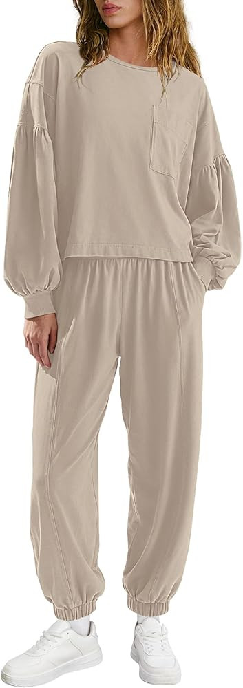 LAMISSCHE Womens Lounge Sets 2 Piece Outfits Matching Sets Long Sleeve Top Jogger Set Airport Tra... | Amazon (US)