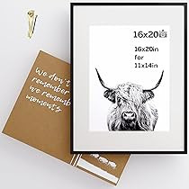 Homeforia 16x20 Black Frame Matted to 11x14 - Metal 16 x 20 Picture Frames For Wall - Aluminum 16 by | Amazon (US)