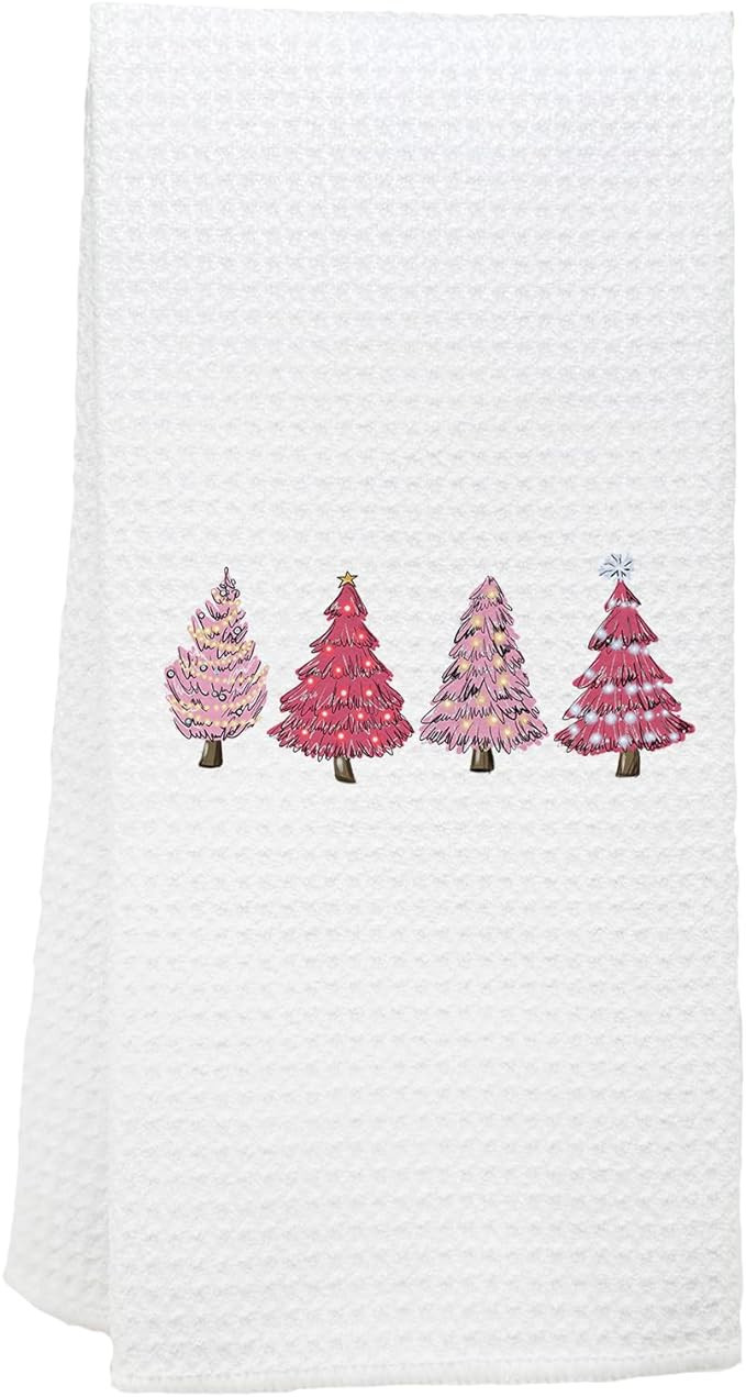 KEUSPI Farmhouse Vintage Hot Pink Christmas Tree Waffle Kitchen Towel Dish Towel Cloth,Winter Xma... | Amazon (US)
