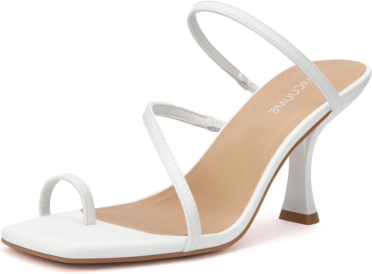 Carcuume Women's Square Toe Heeled Sandals Strappy Kitten Heels | Amazon (US)
