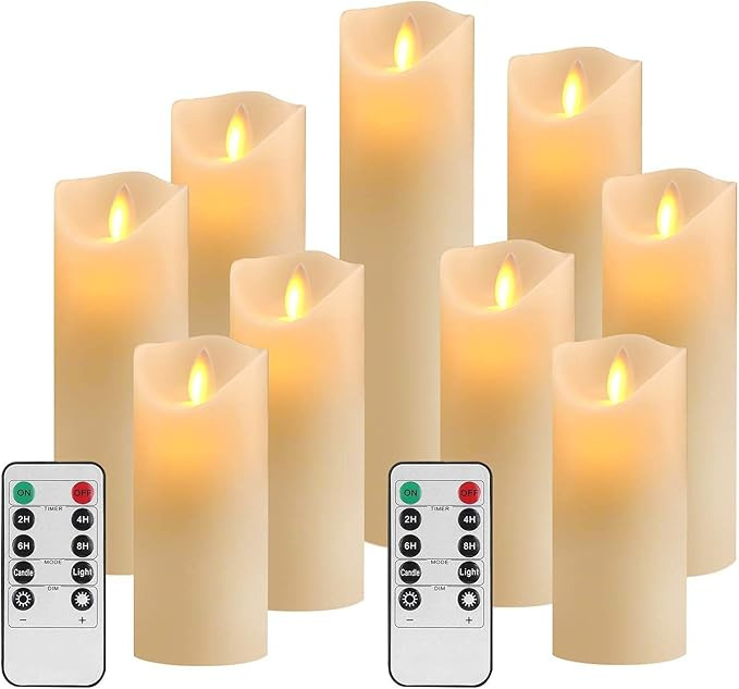 OSHINE Flameless Candles Set of 9 Ivory Dripless Real Wax Pillars Include Realistic Moving Wick L... | Amazon (US)