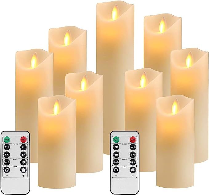 OSHINE Flameless Candles Set of 9 Ivory Dripless Real Wax Pillars Include Realistic Moving Wick L... | Amazon (US)