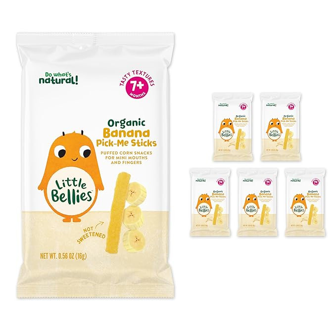 Little Bellies Organic Banana Pick-Me Sticks Baby Snack (Pack of 5 x 0.56 oz Individual Packs) | Amazon (US)