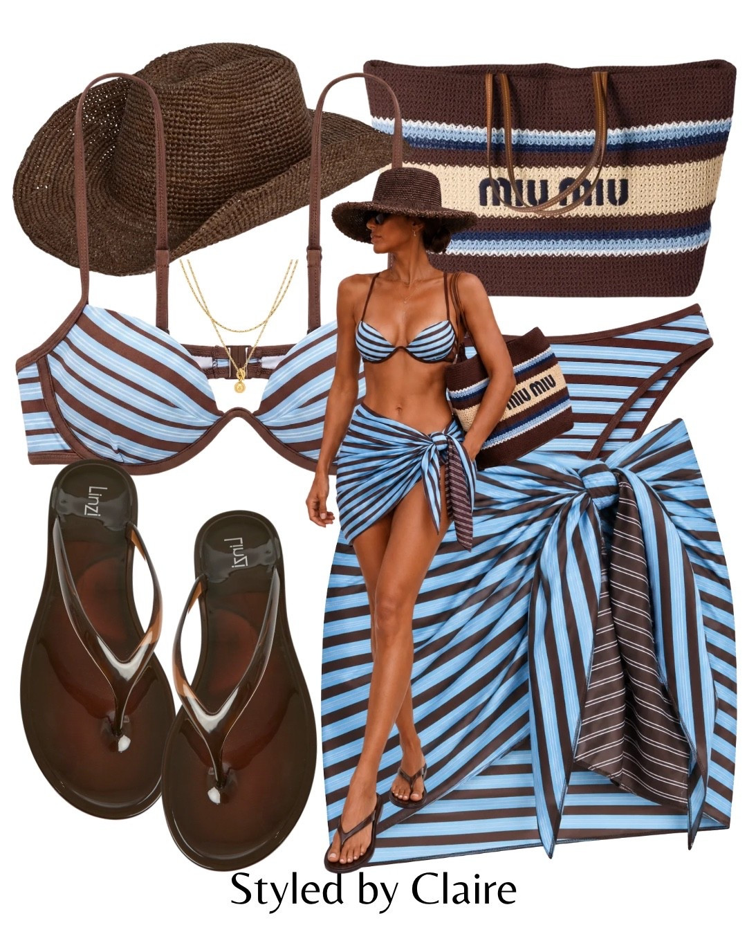 BROWN & BLUE BIKINI SET🩵🤎
Tags: beach club swimwear swim Dubai Barcelona Ibiza jelly sandals sarong miu miu crochet bag brown raffia hat stripe holiday vacation Maldives

#LTKsummer #LTKswimwear #LTKstyletip