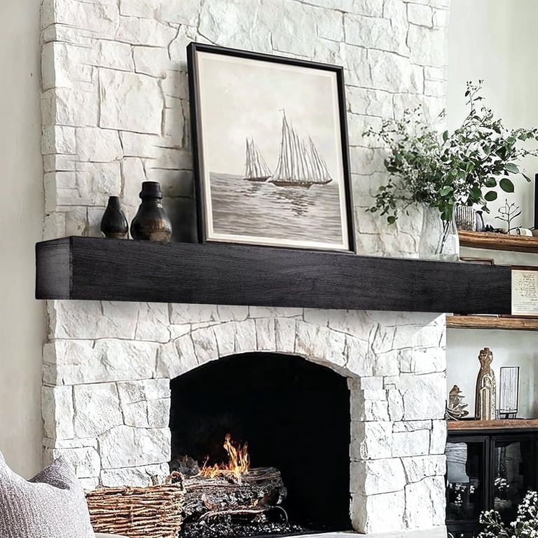 Elleree 60 in Black Wood Floating Fireplace Mantel Shelf for Living Room Over Fireplace Wall-Moun... | Walmart (US)