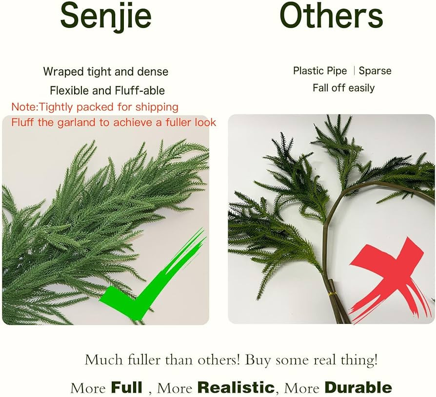 9FT Christmas Garland Norfolk Pine Garland Real Touch Artificial Greenery Garland for Mantle Fire... | Amazon (US)