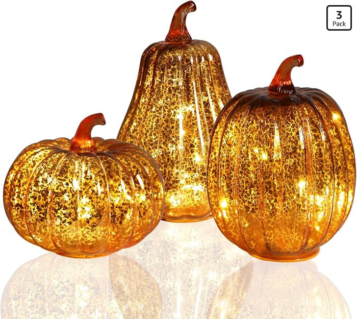 Bdor Mercury Glass Pumpkin Light, Fall Harvest Thanksgiving Halloween Decor | Amazon (US)