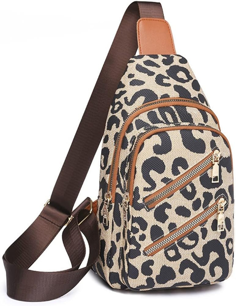 Leopard Print Chest Bag for Women Letter Print Crossbody Sling Backpack with Wide Strap Multipurp... | Amazon (US)
