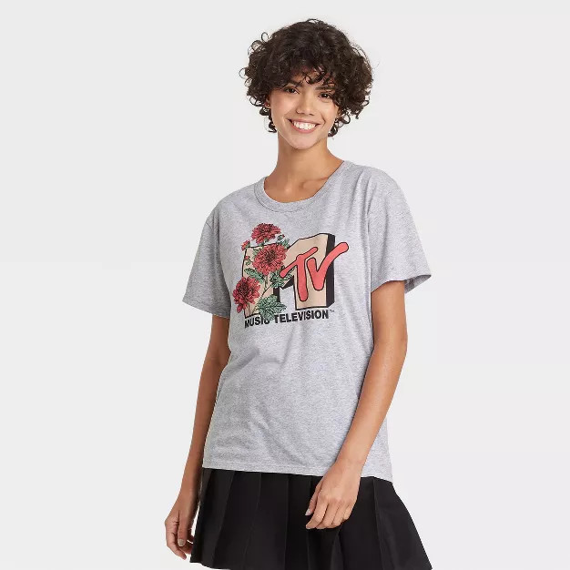 Women's MTV Floral Print Logo Short Sleeve Graphic T-Shirt | Target