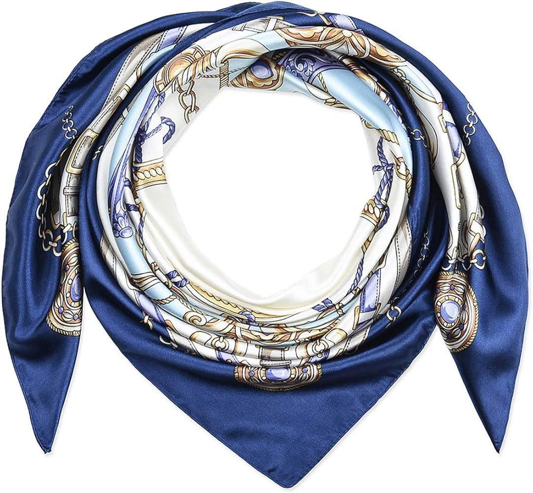 35 x 35 Women Square Silk Like Hair Scarf Head Sleeping Wrap Satin Headscarf | Amazon (US)