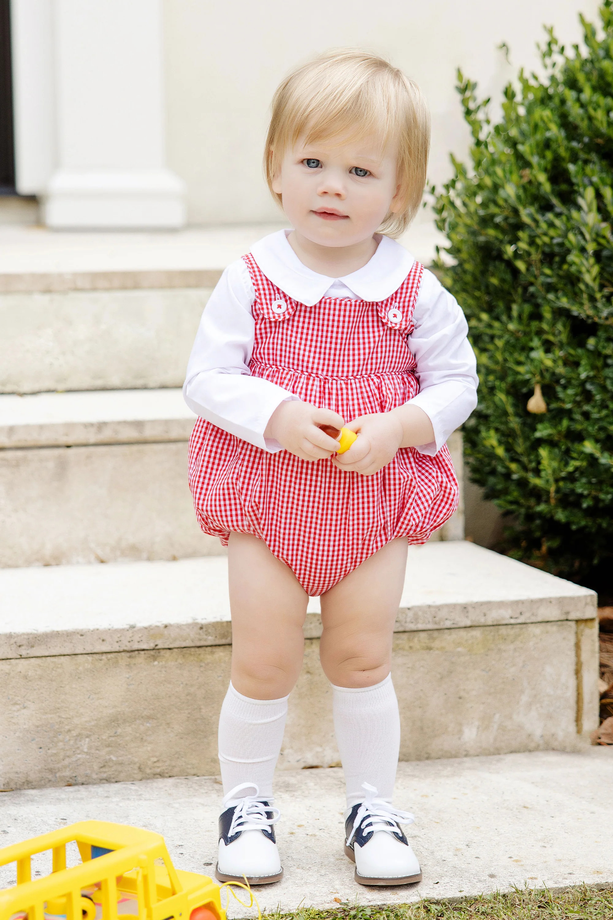 Bingham Bubble - Richmond Red Mini Gingham with Worth Avenue White Buttons | The Beaufort Bonnet Company