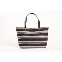 Canvas Striped Tote - Large Bag With Leather Handles, Beach Or Shopping Tote, Handmade in Barcelona | Etsy (US)