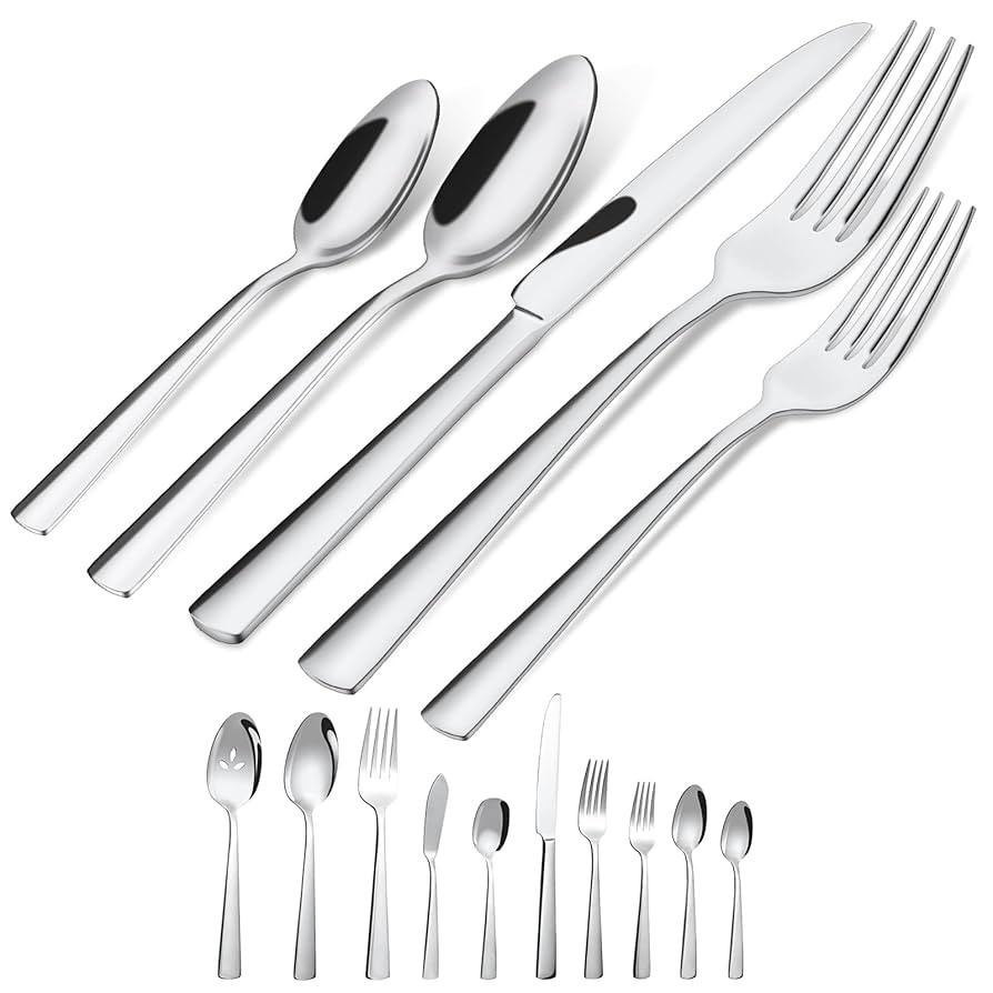 45-Piece Silverware Set Flatware Cutlery Set Service for 8, Durable Stainless Steel Tableware in ... | Amazon (US)