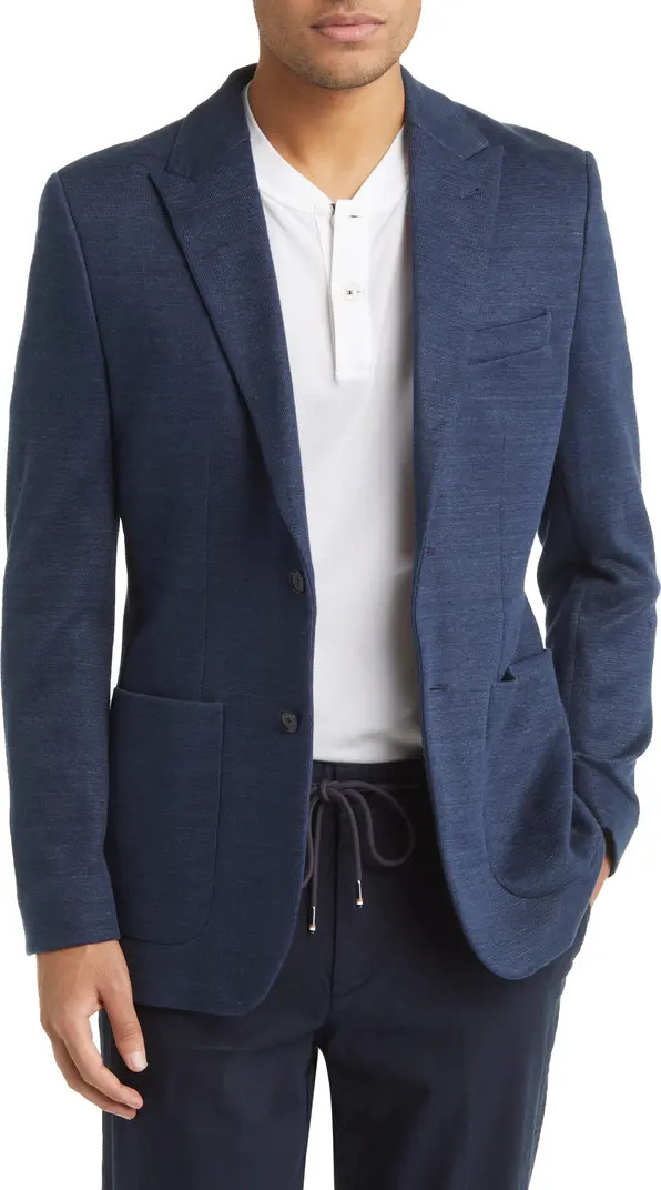 Keanuj Slim Fit Stretch Linen & Cotton Jersey Blazer | Nordstrom