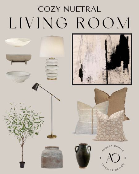Luxury living room home decor. Best in quality. Where do designers get their pillow covers? ETSY! They’re great quality and I love to support small businesses. Hand crafted bowls. Modern planters. Neutral brown black white abstract large art above sofa. Black floor lamp and white stone table lamp. Best tall artificial tree. Brown linen pillow  

#LTKstyletip #LTKhome #LTKGiftGuide