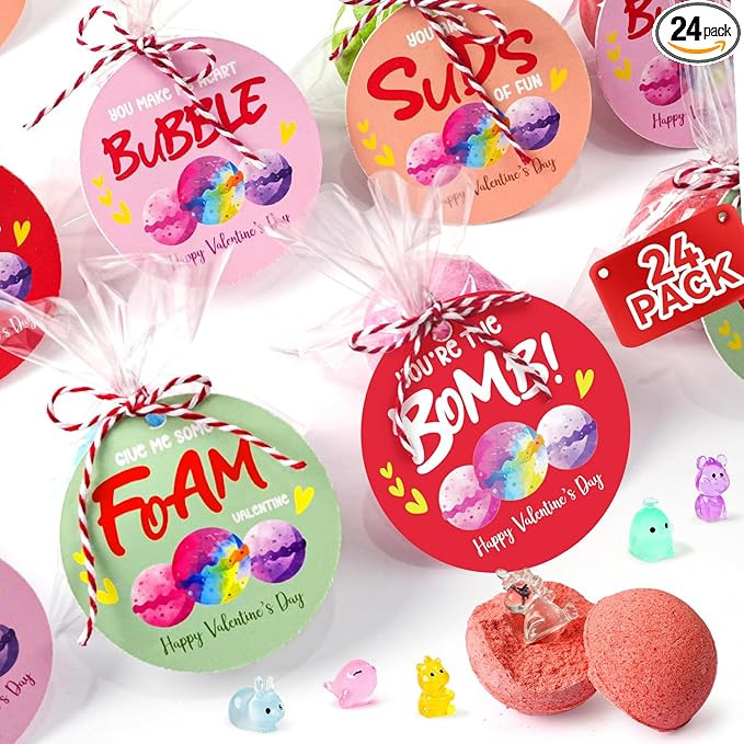 Valentines Day Gifts for Kids - 24 Pack Bath Bombs with Animal Toy Inside and Valentine's Cards -... | Amazon (US)