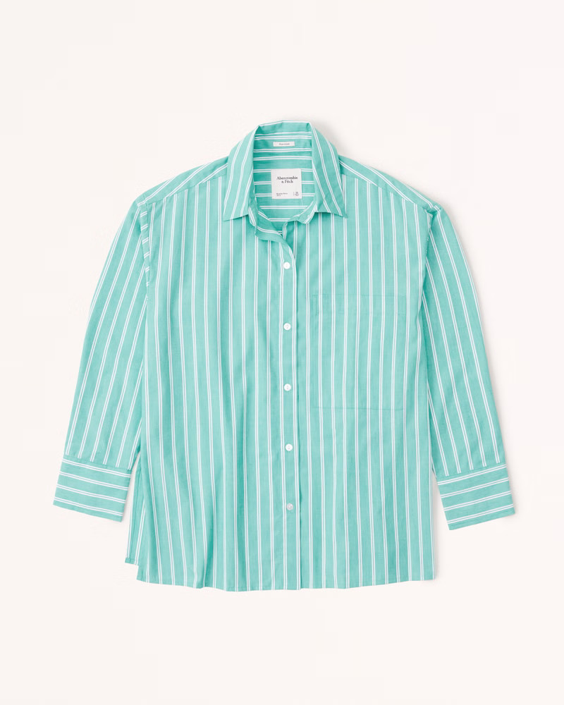 Oversized Straight Hem Poplin Button-Up Shirt | Abercrombie & Fitch (US)