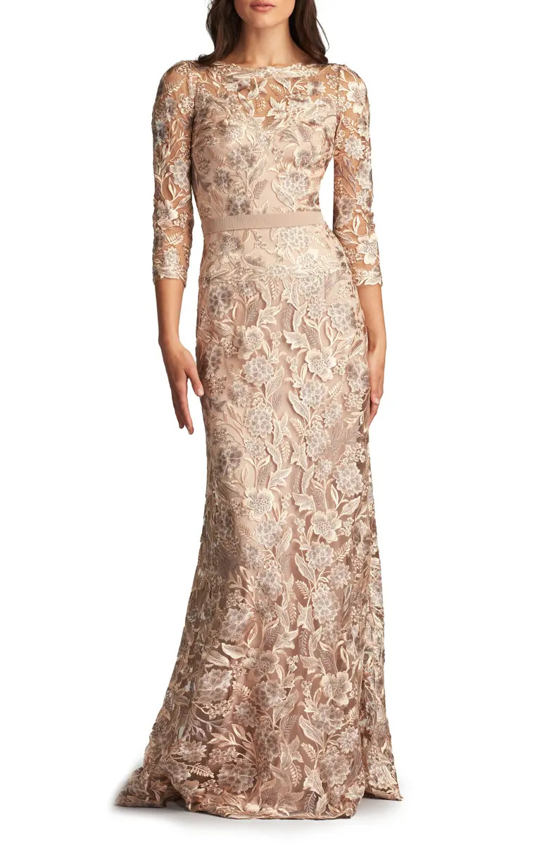 Tadashi Shoji Floral Embroidered Bateau Neck Gown | Nordstrom | Nordstrom
