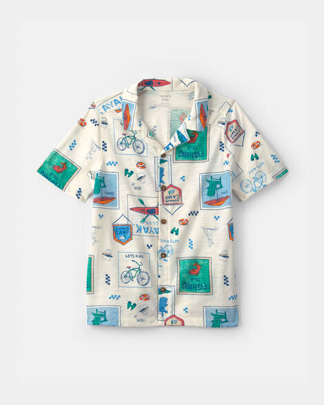 Boys Camp Short-Sleeve Button-Down Shirt - Cream | Carter's Inc