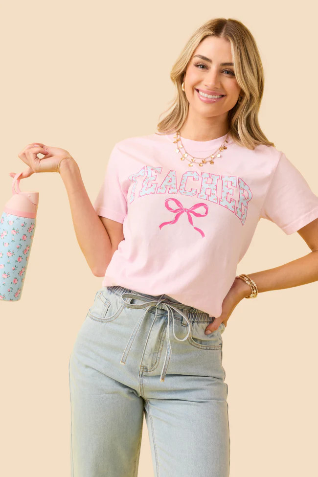 Teacher Block Florals Light Pink Graphic Tee DOORBUSTER | Pink Lily