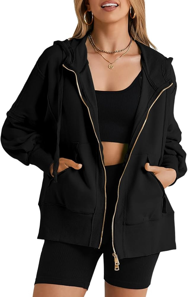 Dokotoo Women's Oversized Zip Up Hoodies Casual Drawstring Sweatshirts Teen Girls Fall Jacket Y2K... | Amazon (US)