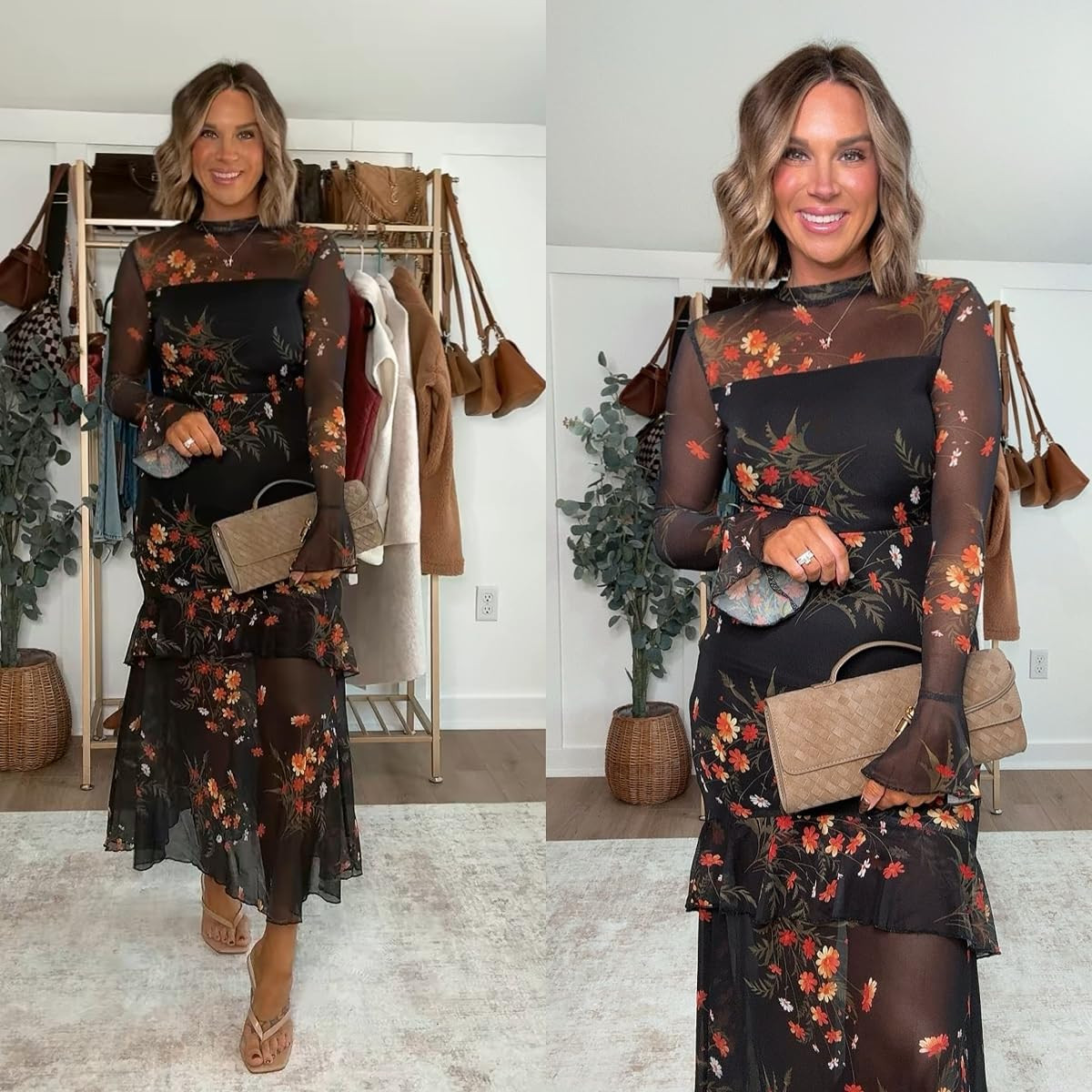 The way my jaw DROPPED when I put this dress on!! I am obsessed with this fall maxi dress with sheer sleeves and a soft floral print. 
I am 5’6 143lbs size small dress shoes run true to size, also linking a similar style because this one is so good it'll go quick!  

 #LTKootd #LTKSeasonal #LTKWedding