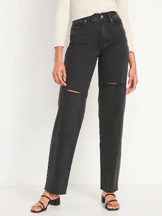 High-Waisted OG Loose Black Ripped Cut-Off Jeans for Women | Old Navy (US)