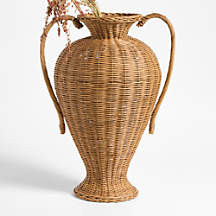 Alford Large Brown Woven Rattan Double Handle Vase 24" + Reviews | Crate & Barrel | Crate & Barrel
