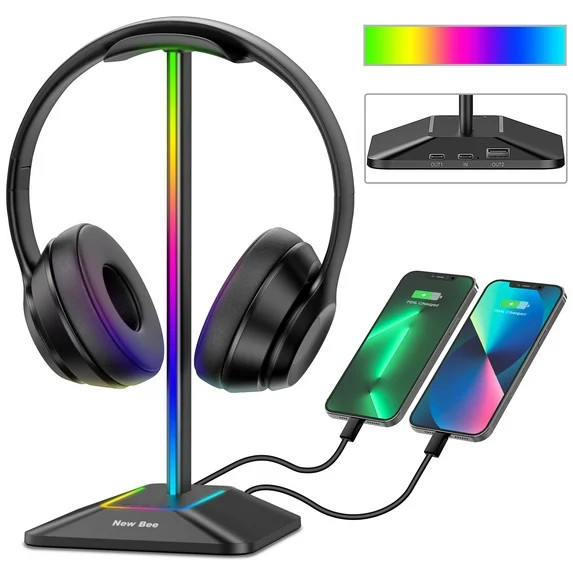 New bee Headset Stand with 7-Color LED, 2 Ports (Type-C/USB) for Charging & Data, Non-Slip Silico... | Walmart (US)