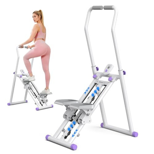 MERACH Stair Stepper 9-Level Resistance Stairmaster, Upgrade High-Efficiency Steppers for Exercise at Home, Compact Folding Cardio Stair Climber with Extended Pedals, White & Purple | Amazon (US)
