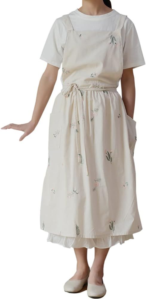 Cotton Pleated Apron Retro Waterdrop Proof Garden Cleaning Pinafore Dress | Amazon (US)