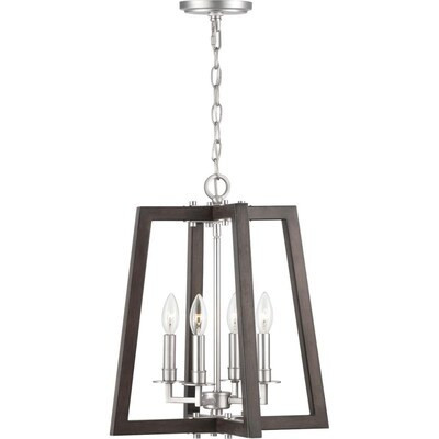 Progress Lighting Forrester 4-Light Teak Wood and Satin Nickel Farmhouse Lantern Pendant Light Lo... | Lowe's