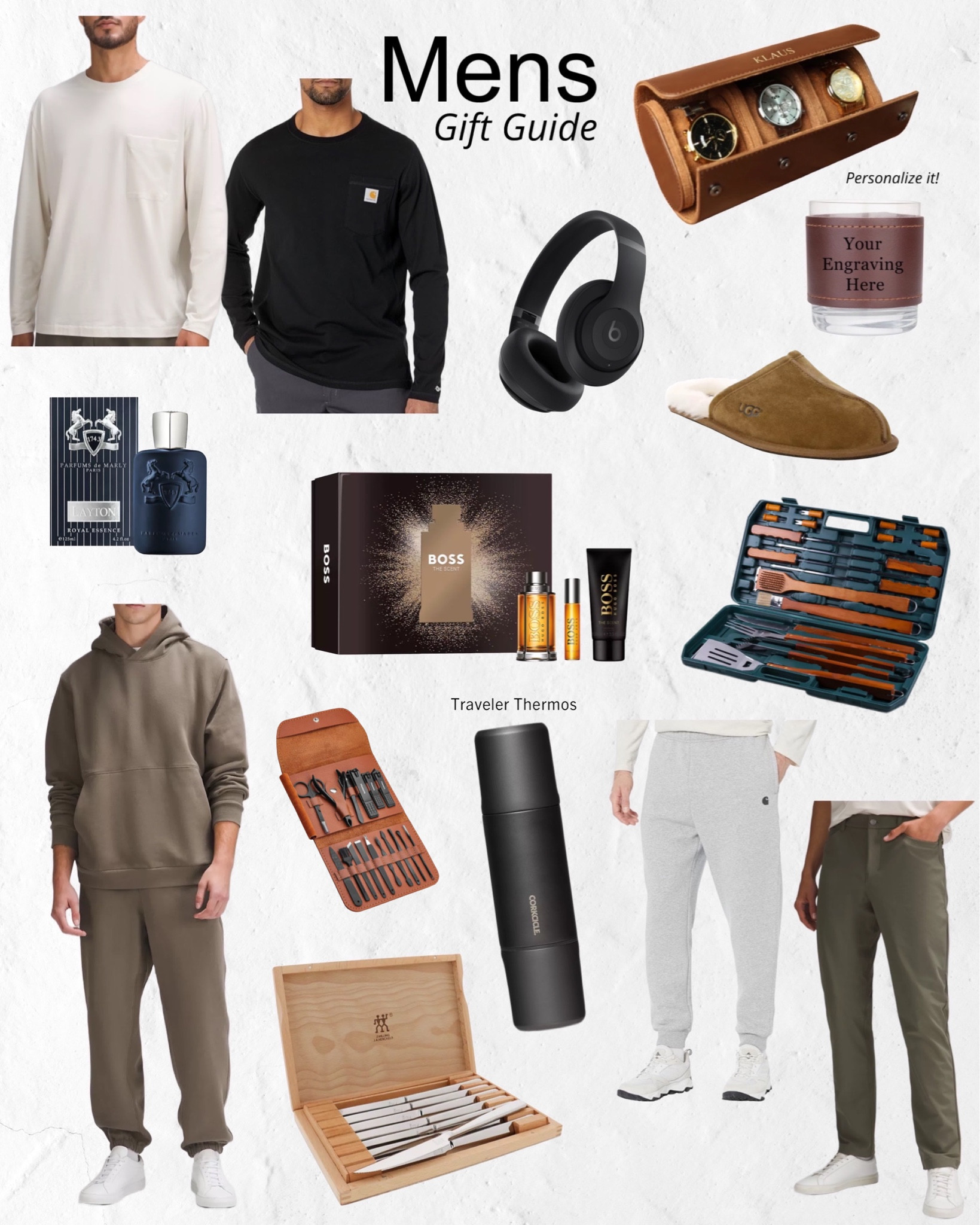 Mens gift guide 
Husband dad father in law / grill / cologne / lululemon / sweatsuit / amazon / Etsy / personalized / watch organizer / leather / thermos / beats headphones 

#LTKmens #LTKGiftGuide #LTKHoliday