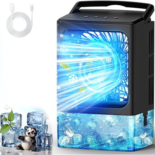 Mini Air Conditioner,Portable Air Conditioners,Evaporative Air Cooler Humidifier, 3 Speed Quiet Personal Cooling Fan, 7-Color LED Night Light, 4/8H Timer for Bedroom, Office, Camping, Room,Home | Amazon (US)