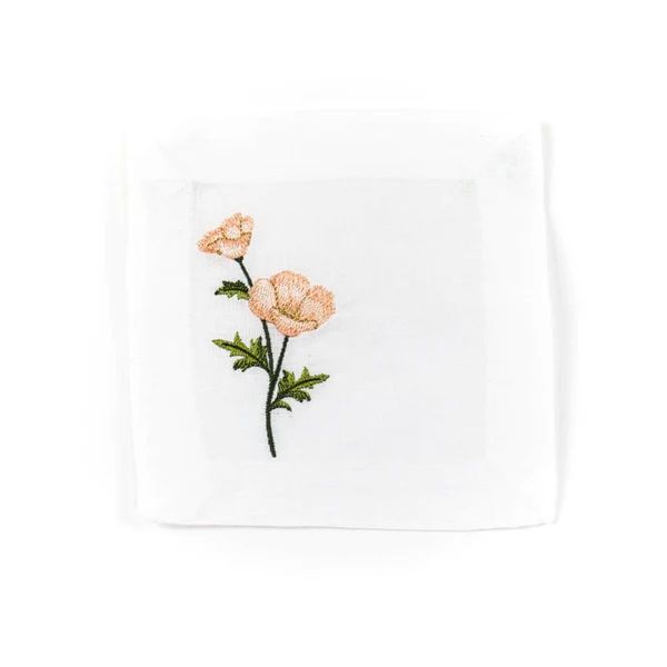Peach Floral Embroidered Cocktail Napkin | The Avenue