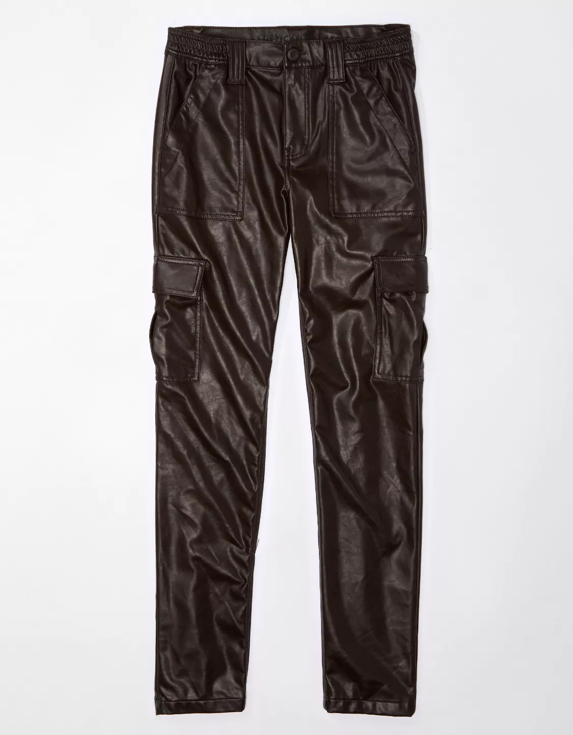AE Stretch High-Waisted Vegan Leather Straight Cargo Pant | American Eagle Outfitters (US & CA)