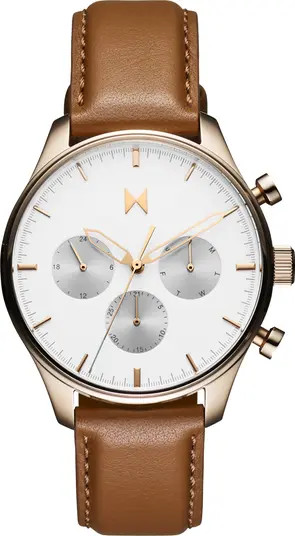 MVMT Airhawk Chronograph Leather Strap Watch, 42mm | Nordstrom | Nordstrom