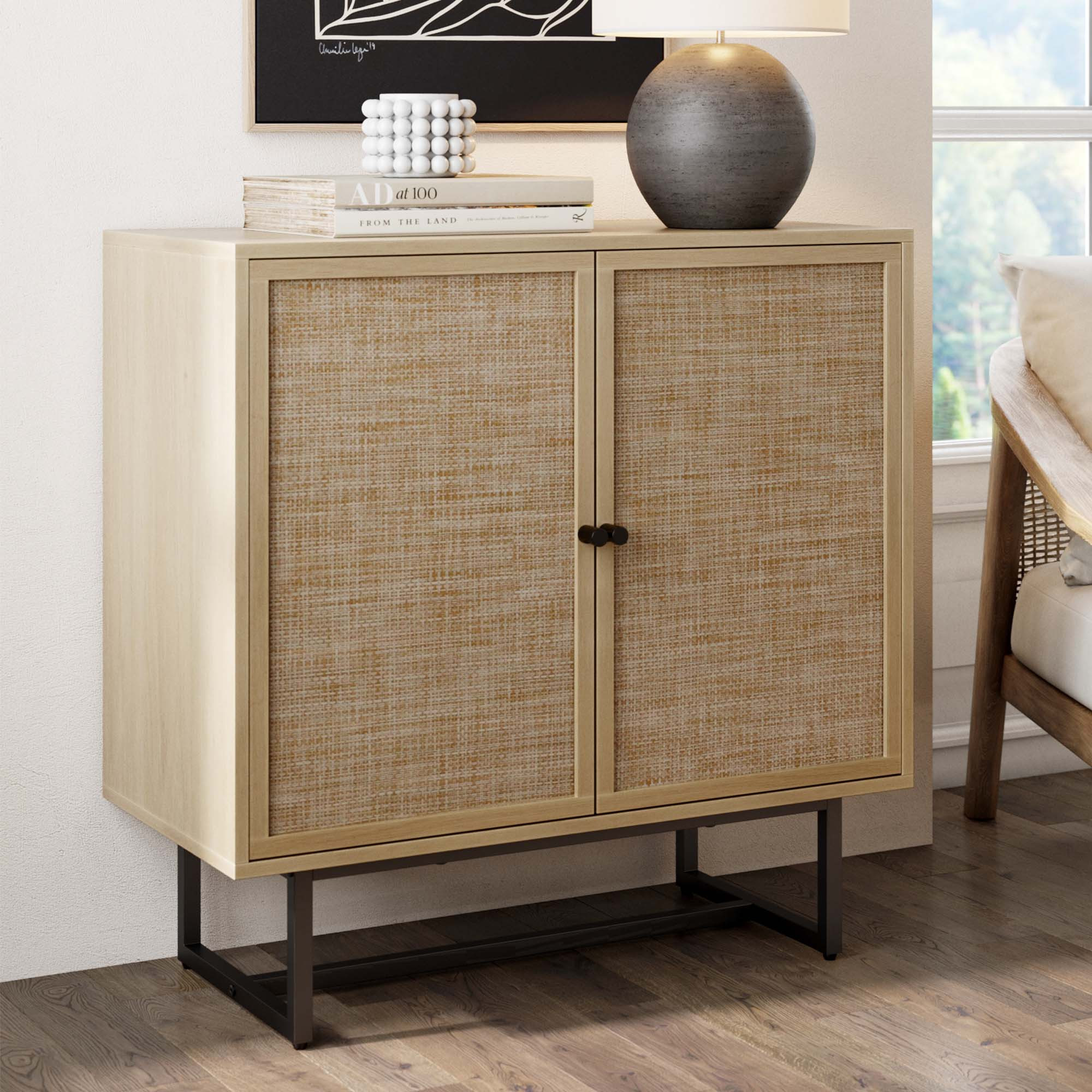 Wood Rattan 2-Door Storage Cabinet | Kova | Nathan James