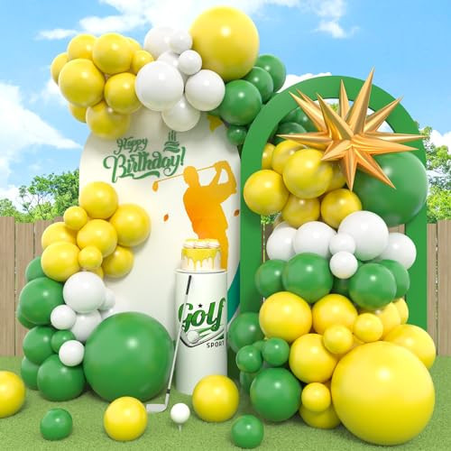 Green Yellow Balloon Garland Kit, Golf Birthday Decorations with Dark Green Yellow Latex Balloons Gold Star Foil Balloon for Boys Birthday Forest Jungle Tractor Soccer Party Decorations | Amazon (US)