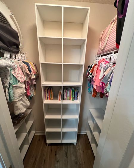 Budget friendly diy built ins for storage in nursery closet. One 8 cube and three 6 cube organizers from Target with added furniture feet from Amazon. 

#LTKHome #LTKBaby #LTKFamily