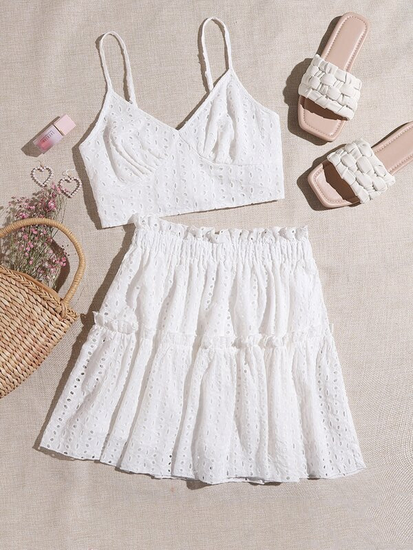 SHEIN Schiffy Crop Cami Top & Frill Detail Skirt Set | SHEIN