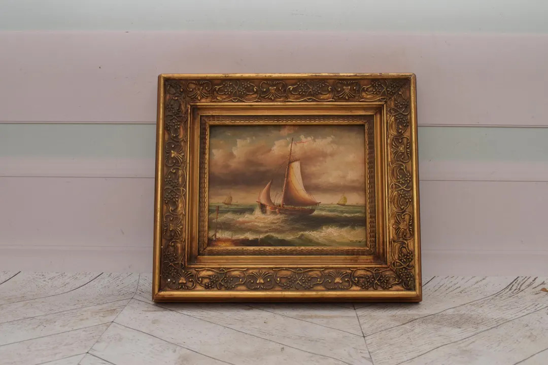 Vintage Painting Boat on Sea - Painting With Gold Frame - Sea Lovers Art - Painting Handmade Wall... | Etsy (US)