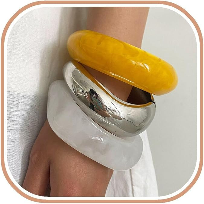 ALEXTINA 3Pcs Chunky Acrylic Bangles Bracelets Set for Women, Resin Bangle Bracelets Wide Stateme... | Amazon (US)