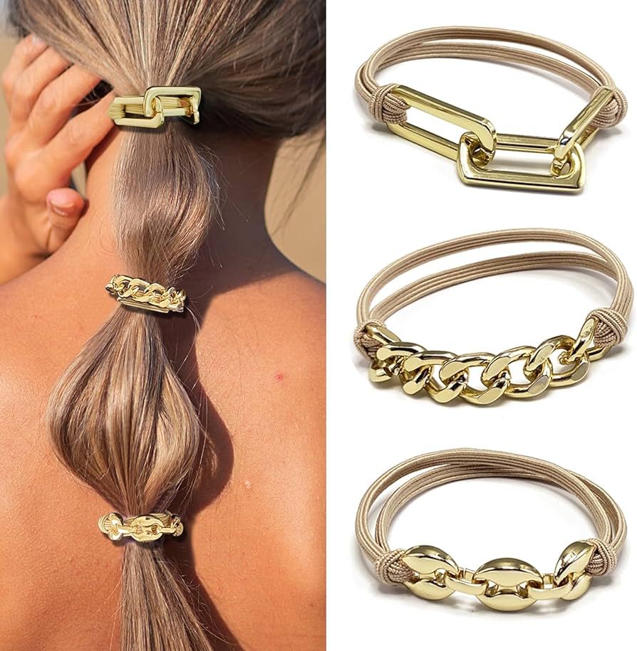 Bracelet Hair Ties for women - Ponytail Holders - Cute Hair Accessories with Gold Jewelry - Handm... | Amazon (US)