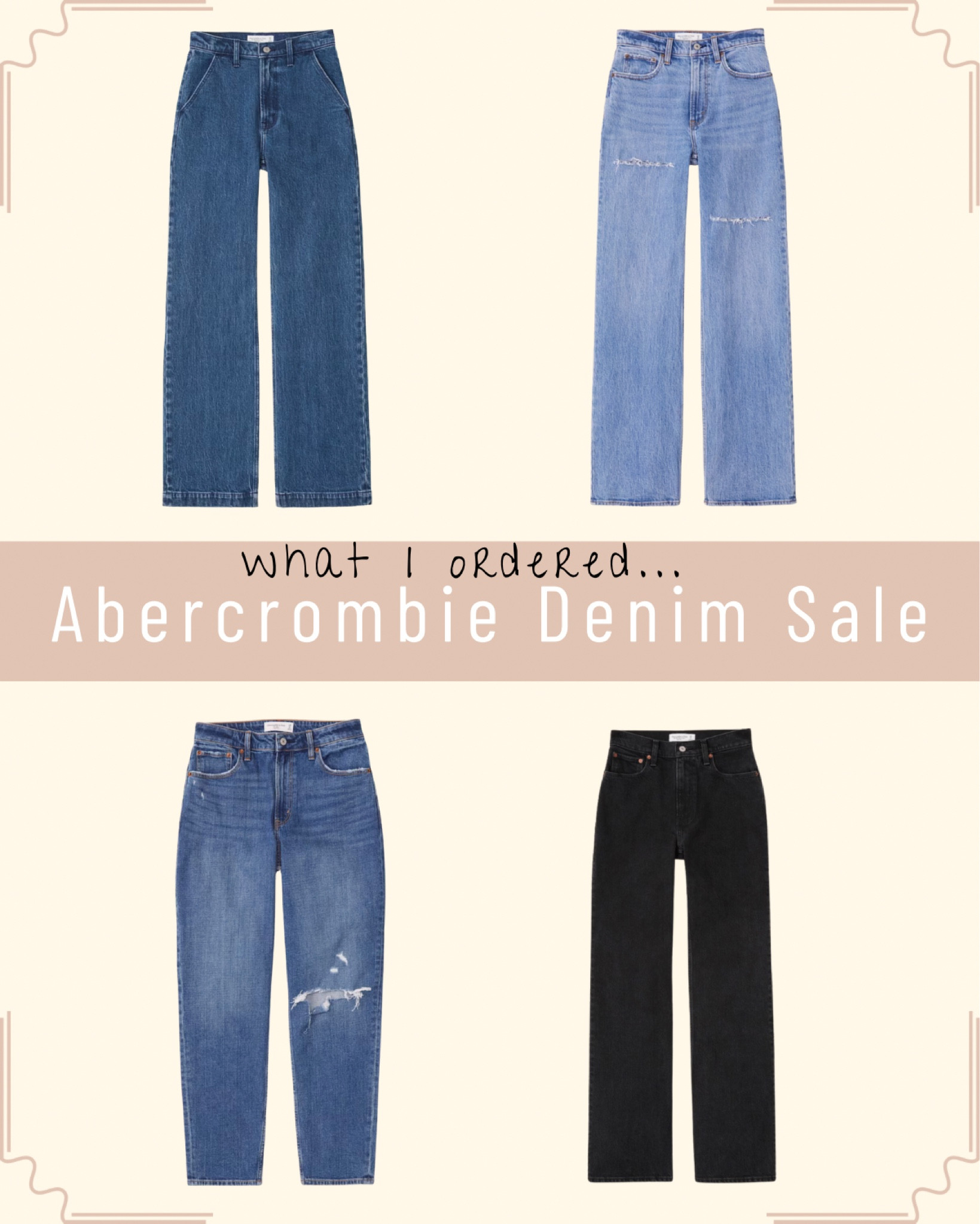 What I ordered from the Abercrombie denim sale! Everything 25% off plus and additional 15% off with code DENIMAF - and the rest of the sight is 15% almost everything else! 

*duplicate links may be curve love vs regular version 

#LTKFind #LTKSeasonal #LTKsalealert