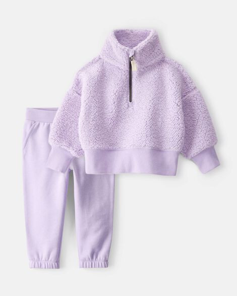 Toddler Girl 2-Piece Quarter-Zip Pullover Sweatshirt & DayDream Fleece Joggers Set - Purple | Carter's Inc