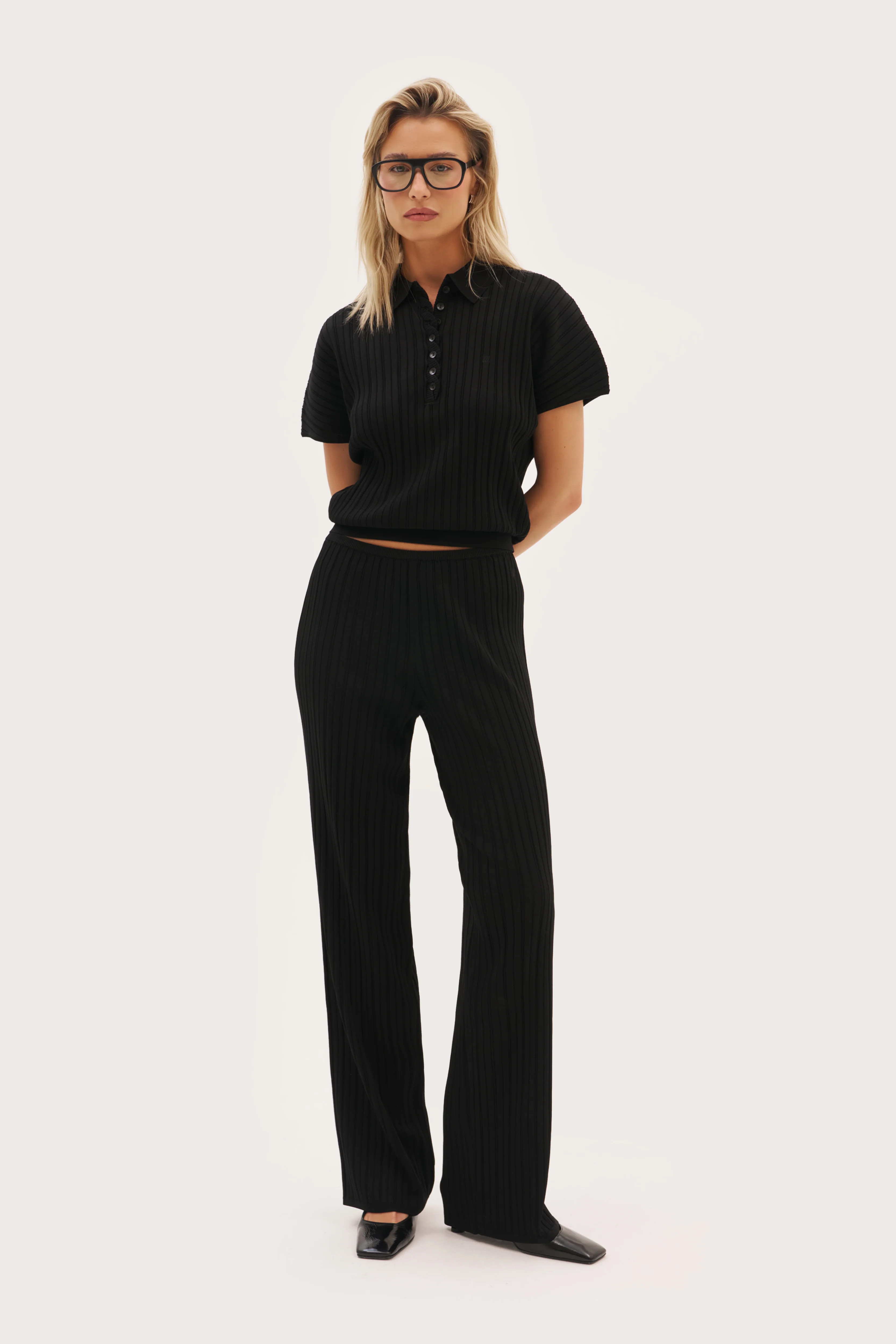 Maebe Fine Knit Pointelle Pants - Black | Maebe UK