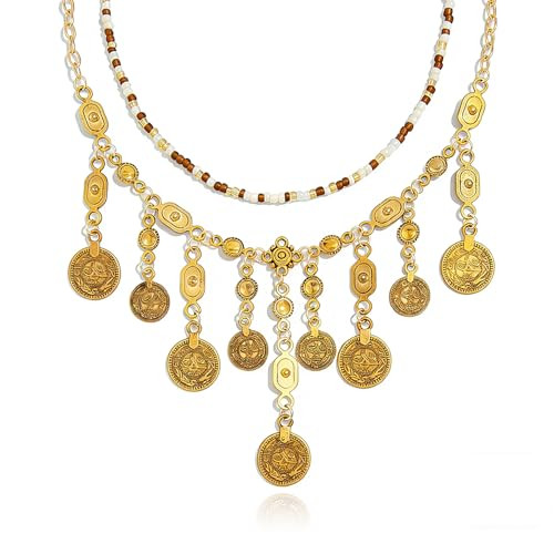 RINHOO FRIENDSHIP Boho Coin Necklace Beaded Layered Trendy Gold Retro Coin Tassel Pendant Necklac... | Amazon (US)